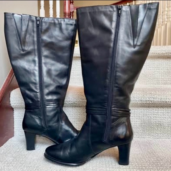 EUC David Tate 11W Black Leather 19” Calf Gusseted 3” Heel Boots Autumn Winter - Picture 8 of 9